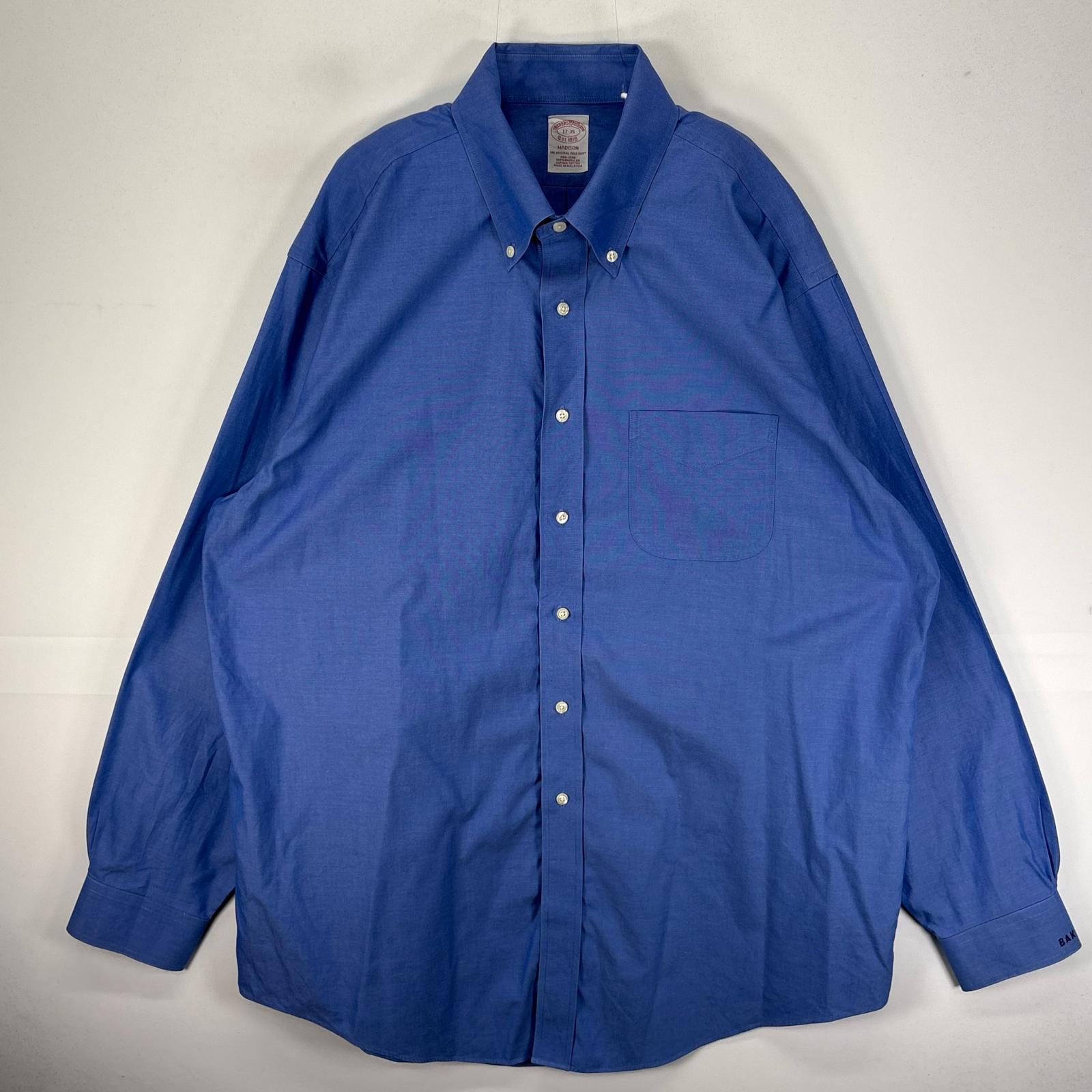 乐天商城 - 古着 ブルックスブラザーズ Brooks Brothers 長袖シャツ ボタンダウン 胸ポケット XL ブルー系 無地 メンズ 【中古】