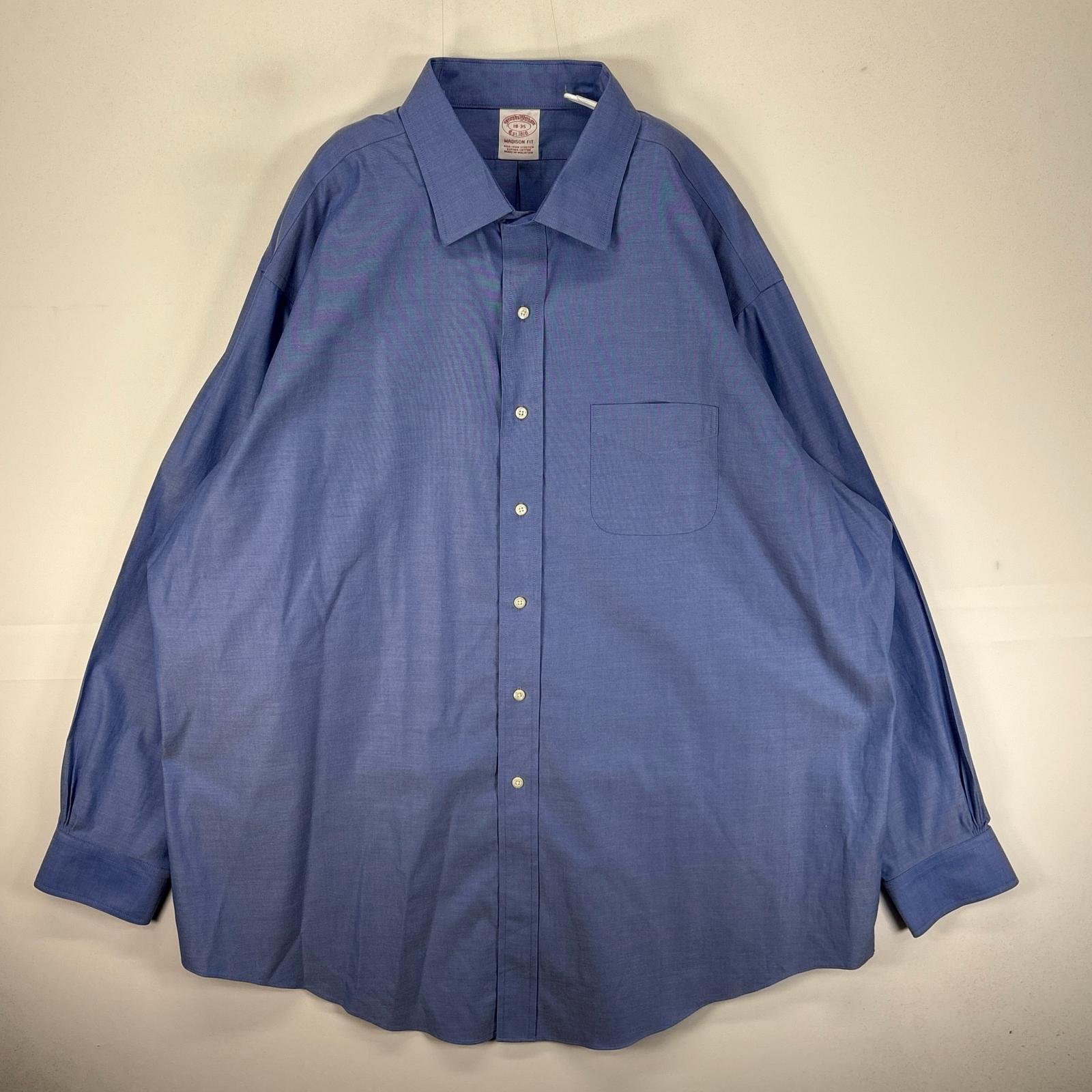 乐天商城 - 古着 ブルックスブラザーズ Brooks Brothers 長袖シャツ 胸ポケット 2XL ブルー系 無地 メンズ 【中古】
