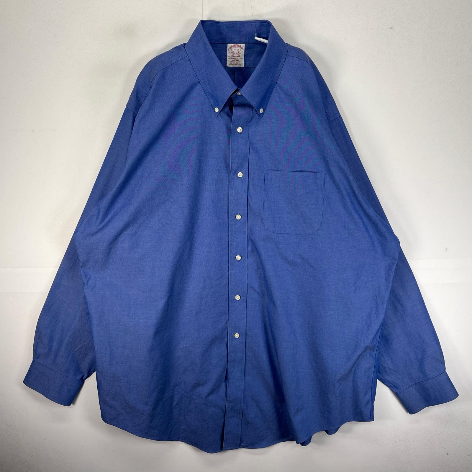 樂天商城 - 古着 ブルックスブラザーズ Brooks Brothers 長袖シャツ ボタンダウン 胸ポケット XL ブルー系 無地 メンズ 【中古】