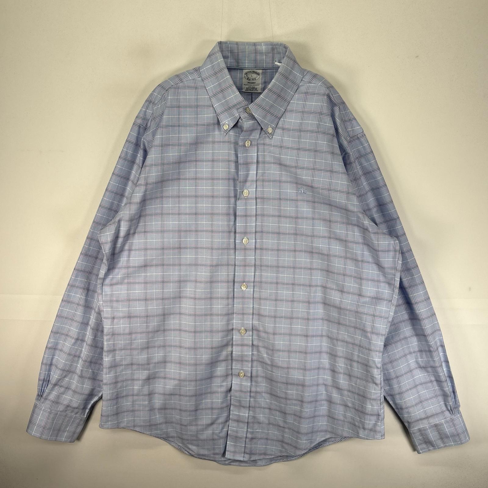 乐天商城 - 古着 ブルックスブラザーズ Brooks Brothers 長袖シャツ レクリック ワンポイント L ブルー系 チェック メンズ 【中古】