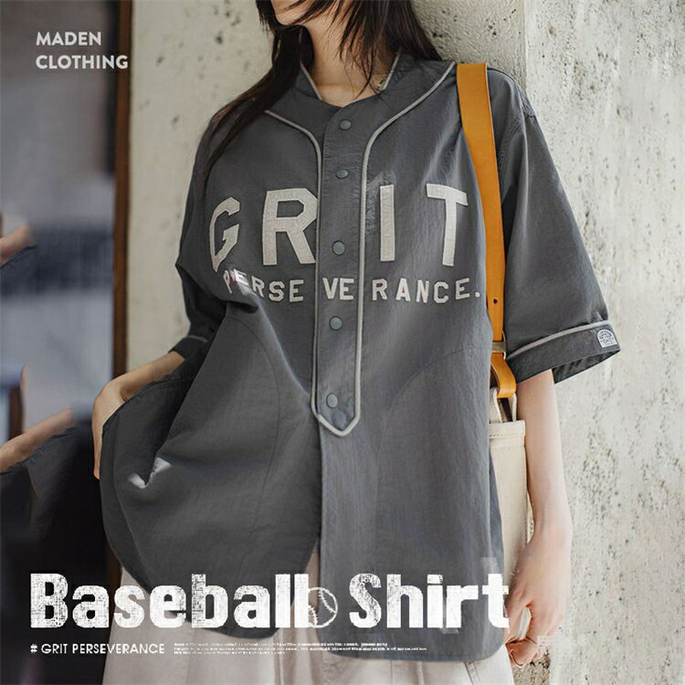 【2025新デザイン】MADEN レディース オーバーサイズベースボールシャツ ハーフオープンデザイン 半袖 ..