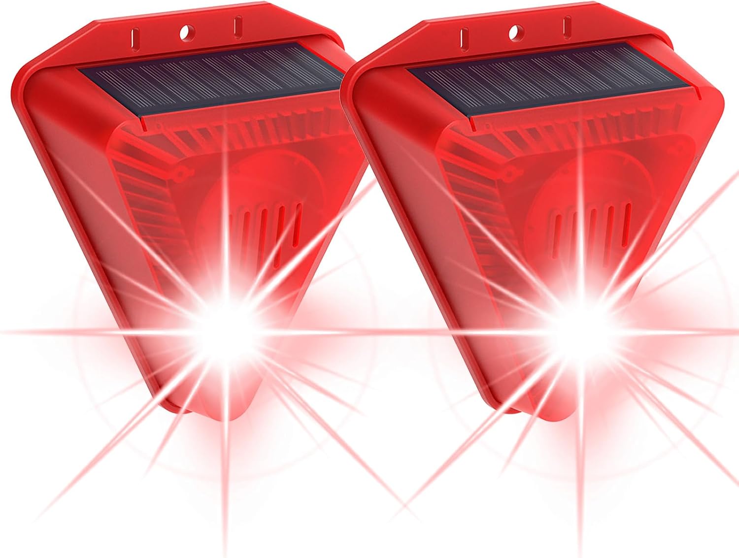 【2個セット】防犯アラーム 害獣撃退 LED警告灯 ソーラー式 警報機 大音量 4つモード 人感センサー 赤..