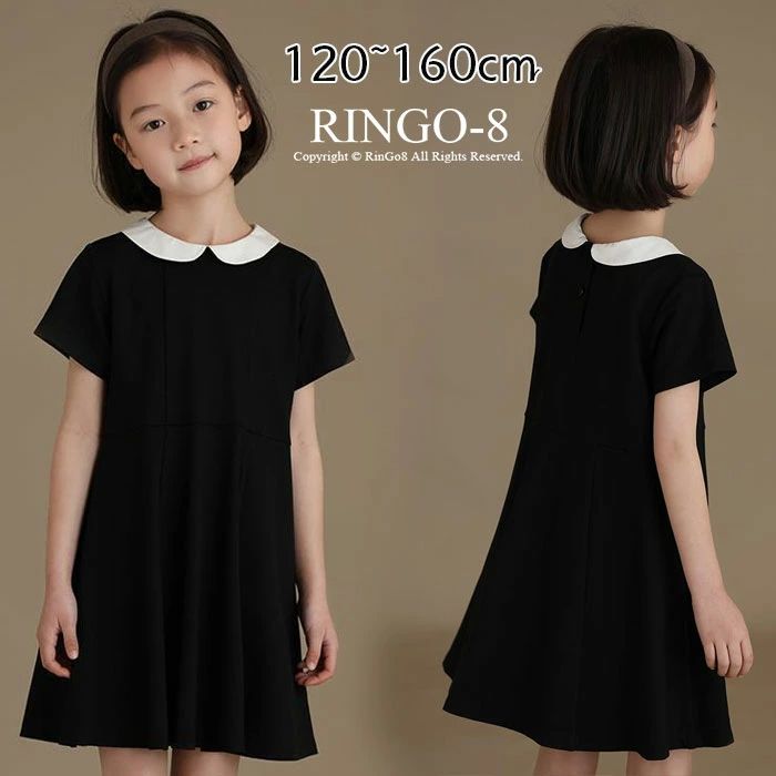 入園式 ワンピース 子供 女の子 半袖 ワンピース 黒 丸襟 白襟 子供服 ワンピース 膝上 卒園式 キッズ ..