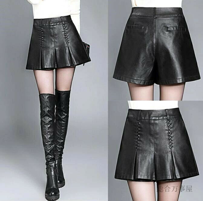 ハイウエスト レザースカート PU革スカート レディース ショートパンツ 無地 シンプル Aライン 短パン ショーパン フェイクレザー ステージ 衣装 ミニ丈 ...
