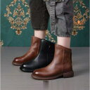 ブーツ レディース ショートブーツ 本革 ブーツ 黒ブーツ ローヒール ペタンコ靴 厚底 ヒール3.5cm 美脚 秋 冬 柔らか 軽量