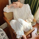 パジャマ レディース 夏用 ルームウェア 夏 無地 シンプル フレア 綿 姫系 セットアップ 春 秋 長袖トップス 韓国 かわいい コットン 可愛い 上下セット...