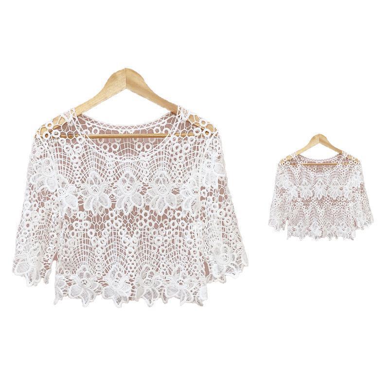 レーストップス レースブラウス サマーニット 夏 ショート丈 アウター レディース トップス カットソー 半袖Tシャツ シースルー 花柄