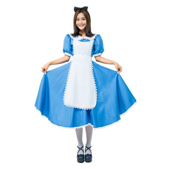 乐天商城 - ハロウィン メイド コスプレ レディース アリス 不思議の国のアリス 仮装 衣装 大人 ミモレ丈ドレス　セクシー アリス コスチューム ふしぎの国のアリス コスプレ衣装 アイドル コスプレ ゴスロリ アリス アニメ コスチューム