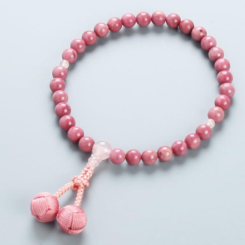 念珠堂 日本製 数珠 女性用 天然石 紅簾石(こうれんせき)紅水晶入 梵天房 【数珠袋付】 全ての宗派でお使い頂ける 手作り 念珠 国産 女物 念誦 【創業80余年 老舗数珠メーカー】