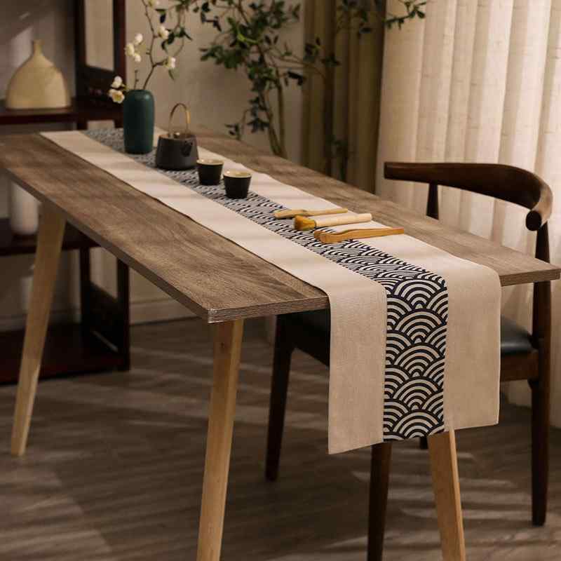 テーブルランナー 茶道 茶席 茶卓クロス 中国風 禅スタイル 和モダン 綿麻 麻素材 ロング 細長 テーブルセンター 茶室インテリア