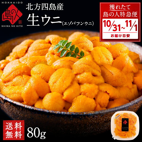 【10月31日～11月1日お届け】うに 北方四島産 生エゾバフンウニ 80g【送料無料】北海道 生うに 塩水 パック 雲丹 バフンウニ 海鮮 海産物 食べ物 食品 お取り寄せグルメ ミョウバン不使用