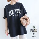 ビッグシルエットロゴTシャツ(220523) レディース トップス 五分袖 カレッジロゴ 半袖 体型カバー カジュアル シンプル 夏 reca レカ ネコポス発送10 k