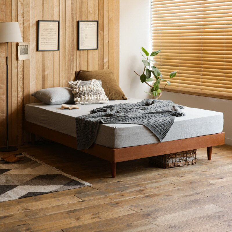 ベッド NOANA-BROWN ヘッドレス ダブルサイズ フレームのみ 寝具 木製 北欧 無垢材 ブラウン 送料無料