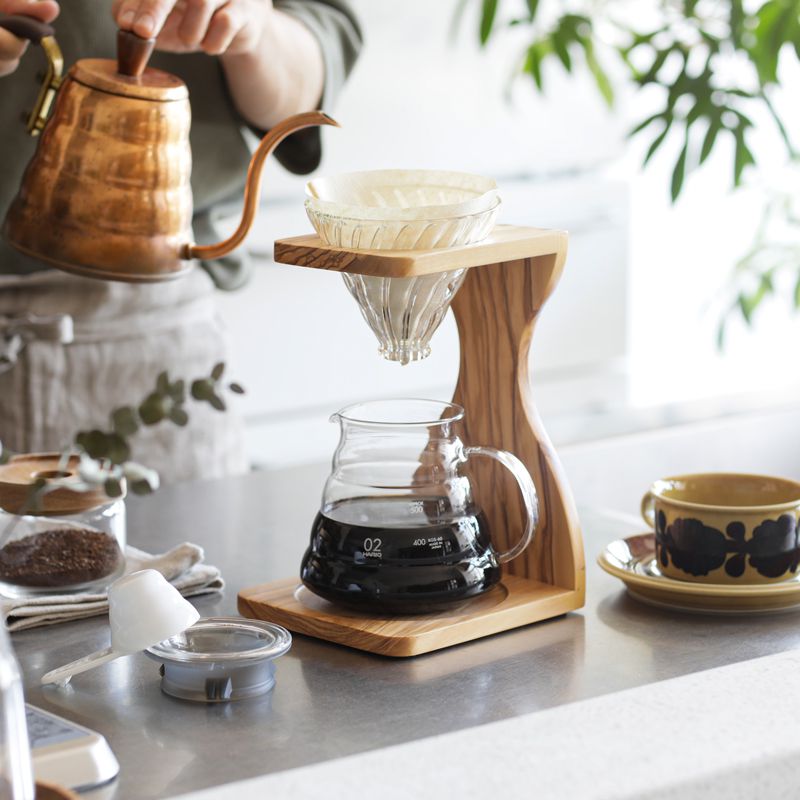 HARIO V60 オリーブウッドスタンドセット 4カップ コーヒー スタンド フィルター ドリッパー サーバー ハリオ 楽ギフ_包装 あす楽対応