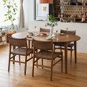 ダイニング 5点セット folk＆WICKER／BR ダイニングセット テーブル 円形 楕円形 170 チェア ラタン 木製 伸長式 ナチュラル 送料無料