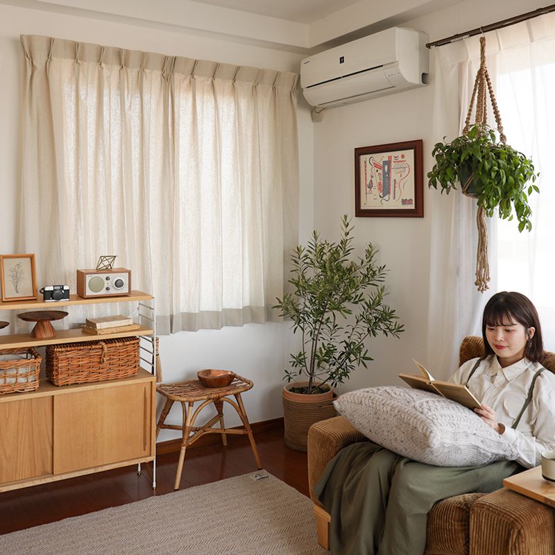 ドレープ カーテン Spring グレー ホワイト 幅201〜300cm オーダー リネン 麻 綿 ...