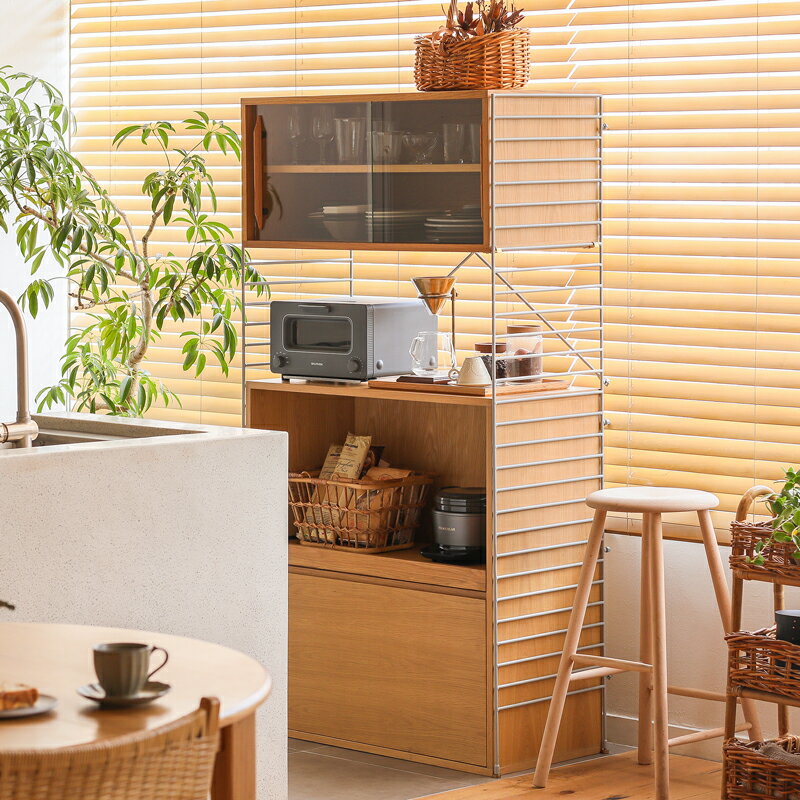 R.U.S おすすめセット#57 ガラスキャビネットセット 幅91cm 高さ165cm 木製 スライド棚付 ドロワー 収納棚 収納 大容量 ユニットシェルフ キ...