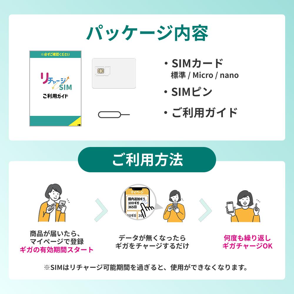 リチャージWiFi 公式 リチャージSIM SIMカード 300メガ/30日～100GB/365日 プリペ...