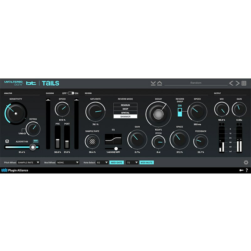 Plugin Alliance/コード販売 商品一覧＞＞Plugin Alliance/新品 商品一覧＞＞DTM【5，000円〜10，000円】 商品一覧＞＞プラグインソフト/ディレイ・リバーブ/Plugin Alliance 商品一覧＞＞詳しくはこちらをご覧くださいPlugin Alliance 【PABX May Sale 2026！】Unfiltered Audio TAILS(オンライン納品)(2時間以内に納品) プラグインソフト商品説明■クリエイティブかつクリーンな次世代リバーブUnfiltered Audioは、スーパースター・プロデューサーBTと手を組み、比類なきハーモニーを実現する新たなリバーブを開発しました。TAILSは、「polytonal dual buffer」機能と「auto-ducking」機能により、リバーブ・テールから不協和音やトランジェントを自動的に除去、ディケイを可能な限りクリーンかつ印象的に保つことができます。・ユニークなフィルター機能TAILSは、入力されたオーディオを分析し、主要なトランジェントやノートチェンジを聞き取ります。スレッショルドに達すると、リバーブは瞬時にダッキングし、金属音や調子の狂った音による不協和音を排除した、クリーンなリバーブ・ディケイを実現します。さらに、入力されるトランジェントを事前にダッキングして、リバーブが散らからないようにすることもでき、非常にスムーズなリバーブテイルを実現します。・4つのリバーブ・エンジンを1つにTAILSには複数のリバーブ・エンジンが搭載されており、よりクリエイティブな選択が可能です。また、BYOMEに搭載されているDEEPやRENOUN、SILOに搭載されているシュールなSPATIALモードも搭載しています。スタジオで使えるパワフルさ、ライブで使えるCPU効率。これだけのワイルドな機能を備えたTAILSは、完璧な業務用リバーブです。M1 MacBook AirでのCPU使用率は1%未満なので、どんなトラックにも安心してTAILSを追加することができます。高度なMIDI統合により、ノートメッセージを使ってバッファーをミュートしてリズムの面白さや正確な編集を行ったり、モジュレーションホイールやピッチホイールを使ってユニークなパフォーマンスを生み出すことも出来ます。・対応プラグインフォーマットAAX DSP， AAX Native， AU， AAX AudioSuite， VST2， VST3※最新の動作環境はメーカーサイトにてご確認の上、お求めください。イケベカテゴリ_DTM_プラグインソフト_ディレイ・リバーブ_Plugin Alliance_コード販売_新品 SW_Plugin Alliance_新品 JAN:4533940158211 登録日:2022/11/02 DAW DTM ソフトウェア PCソフト 音楽制作ソフト DAW DTM ソフトウェア PCソフト