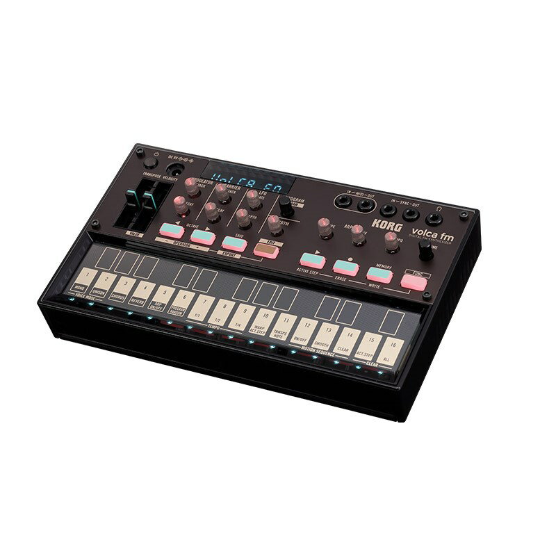 楽器種別：新品シンセサイザー/KORG 商品一覧＞＞シンセサイザー【10，000円〜25，000円】 商品一覧＞＞楽器・機材好きが集まる! イケベの鍵盤＆DTM・REC専門店です！volca fm(VOLCA-FM2) KORG シンセサイザー・電子楽器 リズムマシン・サンプラー商品説明★FM音源の名機を完全再現したポリフォニック・デジタル・シンセサイザー倍の同時発音数、豊富なエフェクト、MIDI接続の向上、直感的に使えるインターフェースにより、今までにないプレイの可能性を実現した「volca fm」の次世代機。■主な新機能・同時発音数が初代volca fmの3音から6音に、また音色プログラム保存数も32から64とパワーアップ。・調整可能となった「Chorus」エフェクトだけでなく、レベル調整可能な「Reverb」も新搭載。・3.5mm mini MIDI in/out を新搭載し、内蔵シーケンサーで他のシンセを鳴らすことが可能に。・複雑なFMシンセの音作りをランダム化しチャンス・オペレーション的な使い方ができるProgram Random機能を追加。■特徴●パワー倍増3ボイスから6ボイスへと増強され、音作りに新しいハーモニーの世界を導入。シーケンスやアルペジオの複雑なコードに最大6つのボイスを使用し、音楽に独自のスパイスを加えることが可能となり、ひとつのデバイスでメロディー、ハーモニー、ベースを制御する際にボイスが足りなくなることはもうありません。さらに、MIDIキーボード接続によりベロシティにも対応し、より表現とニュアンスが豊かなプレイを実現します。●より豊かなエフェクトご要望にお応えして、コーラス・エフェクトとともにリバーブ・エフェクトを搭載。それぞれのエフェクトを個別に調整して思うままのFMサウンドを仕上げることが可能となりました。●外部シーケンシングと接続MIDI IN端子に加えて、MIDI OUT端子 (IN/OUT 3.5 mm TRS）も搭載しており、他のMIDI対応シンセをvolcaのシーケンサーで演奏可能。シーケンサーとしても新しいvolca fmがマシン・ライブを前進させます。。MIDI IN端子からノート、コントロール、クロック受信をするため、お使いのDAWにももちろん対応しています。●強力なシーケンサーと機能タッチ・パネル鍵盤での演奏をそのまま記録できる、最大16ステップのループ・シーケンサーを装備。作成したシーケンス・パターンは最大16個まで本体に保存可能。またリアルタイムで微妙なプレイのニュアンスとツマミの動きを記憶するモーション・シーケンス機能で、サウンドに時間的な変化を与えることが可能。ループの作り込みのほか、ライブにおいてオリジナリティ溢れるプレイを発揮できます。●ランダムなプログラムとパフォーマンス重視の機能音を研ぎ澄ませるため、プログラム・ランダマイザーを新たに搭載。アクシデントやメロディーのパッチ作業を通してインスピレーションが広がります。もちろん従来の機能も搭載。ワープ・アクティブ・ステップ、パターン・チェーン、アルペジエイター機能でリズムとパターンの病みつきになるループを簡単に作り出すことができます。シーケンスの途中のステップを飛ばして再生できるアクティブ・ステップ機能に加え、変則的なリズムを可能にする新たな機能を搭載しました。アクティブ・ステップが16ステップ未満のとき、16ステップと同じ演奏時間に補正して再生するワープ・アクティブ・ステップ機能は、他のvolcaと同期再生させることで、ステップのタイミングをあえてずらした型破りなプレイを可能にします。さらに複数のシーケンス・パターンを連続して再生させるパターン・チェイン機能によって、32や64、さらには256ステップまで、最大16個のシーケンスを繋げて壮大な展開を構築することが可能です。●クラシカルなSys-Exに完全互換FM音源を世に知らしめた代表的なデジタル・シンセサイザー、ヤマハ社DX7のサウンド・エンジンを完璧に再現。6オペレーター、32アルゴリズムによる完全な互換性を備え、ヤマハ社DX7の音色フォーマットであるSYS-EX/SYXファイルを取り込んで活用することも可能です。●FMのサウンド・エディットを容易に誰でも簡単にFM音源の音作りができるインターフェイスを実現。複数のパラメーターがあらかじめアサインされた「MODULATOR」「CARRIER」ノブによって、FM音源の特長的なサウンドを瞬時にエディットしていくことができます。またFM音源のディープなユーザーであれば、メニュー部から全パラメーターの個別エディットも可能。パラメーター・リスト・カードもガイドとして付属しています。●フォームは向かうところ敵なし従来通り、新型も携帯自由なコンパクトサイズ。即時にエディットに対応できる直感的な操作のノブ。内蔵スピーカーを含めてわずか360g（3形乾電池 6本は含まず）はスタンドアロン使用に最適。シンク・イン、シンク・アウト接続とMIDI IN、MIDI OUT接続で、ライブ会場、スタジオ、どこであってもシームレスに導入可能。●Synthmataオンライン・エディターOscillator Sink社とのコラボレーションにより、新旧volca fmユーザーはパッチの変更が簡単にできる完全無料のオンラインエディター（インストール不要）をご利用いただけます。■仕様◎鍵盤部：マルチタッチ27key鍵盤◎シンセサイザー・タイプ：FM音源・発音数：6・構成：6オペレーター、32アルゴリズム・プログラム数：64・主なエディットModulator（Attack、Decay）、Carrier（Attack、Decay）、LFO（Rate、P.Depth）、Algrtm、Randomizeエディット・モードではオペレーターごとに各パラメーターをエディット可能・コントロール：Transpose、Velocity、Octave、Arp（Type、Div）、Chorus Level、Reverb Level・アルペジエーター・タイプ：9（Rise、Fall、Random ×各3）・ボイス・モード：Poly、Mono、Unison◎エフェクト：Chorus、Reverb◎シーケンサー・パート数：1・ステップ数：16・記録パターン数：16・コントロール：Motion Sequence、Active Step、Warp Active Step、Pattern Chain、Metronome◎入出力・オーディオ出力：ヘッドホン（3.5mm ミニ・ジャック）・シンクシンク・イン（3.5mm ミニ・ジャック、最大入力レベル 20V）シンク・アウト（3.5mm ミニ・ジャック、出力レベル 5V）2台のvolca fmをシンク接続して音源プログラム／シーケンス・データをエクスポート可能・MIDIIN 、OUTコネクター (φ3.5mm ステレオミニフォンジャック， type-A MIDI 変換ケーブル必要)ヤマハ社DX7の音色フォーマットSYS-EX/SYXファイルをコンバージョン・ロード可能◎電源・電池寿命：約10時間（アルカリ乾電池使用時）・電源：アルカリ／ニッケル水素 単3形乾電池 x 6本、またはACアダプターKA350（別売り）◎付属品：動作確認用単3形乾電池 x 6本、シンク・ケーブル◎外形寸法/質量：193（W）x 115（D）x 40（H）mm（ツマミ高さ含む）/360 g（電池含まず）イケベカテゴリ_キーボード_シンセサイザー_KORG_新品 JAN:4959112233140 登録日:2022/04/14 シンセサイザー シンセ Synth コルグ