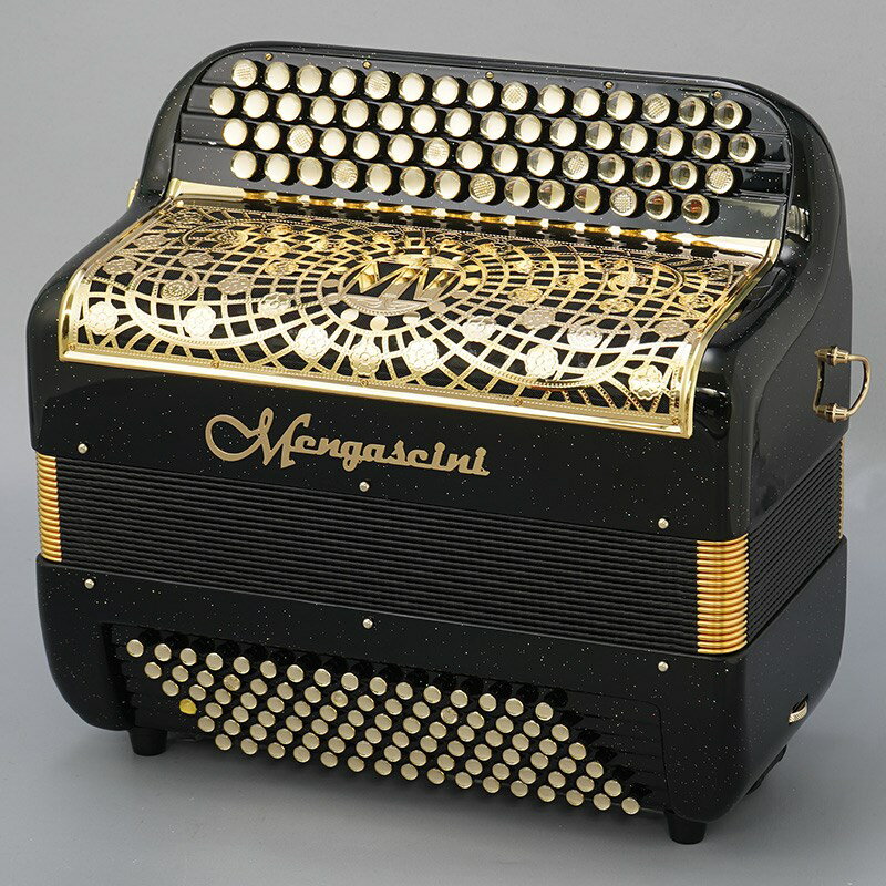 【デジタル楽器特価祭り】F4-96 Black Sparkle Gold (フレンチタイプボタン式アコーディオン) Mengascini 電子ピアノ・その他鍵盤楽器 アコーディオン