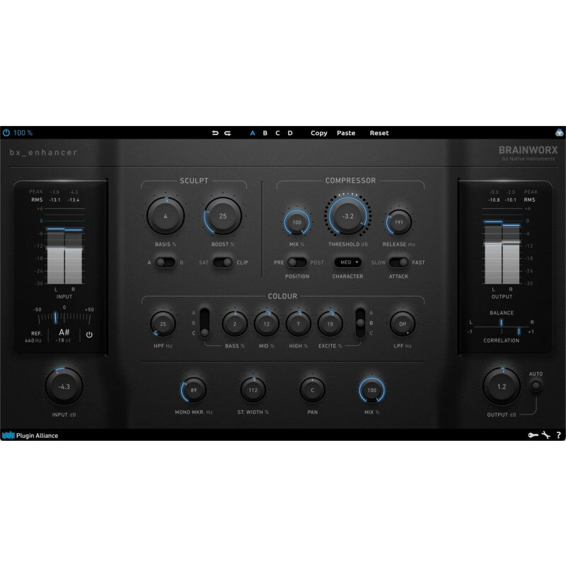 Plugin Alliance/コード販売 商品一覧＞＞Plugin Alliance/新品 商品一覧＞＞DTM【〜10，000円】 商品一覧＞＞プラグインソフト/ダイナミクス・EQ/Plugin Alliance 商品一覧＞＞詳しくはこちらをご覧くださいPlugin Alliance 【PABX May Sale 2026！】Brainworx bx_enhancer(オンライン納品)(2時間以内に納品) プラグインソフト商品説明瞬時に楽器に活気と魅力を与える・プロのミキシングエンジニアのようにライブパフォーマンスを素早くミックスBrainworx bx_enhancerは、入力チューナーディスプレイ、サチュレーター、コンプレッサー、イコライザー（EQ）、クリッパー、オートレベル機能、入出力ゲインコントロール、そして様々なメーターを含む多機能ミキシングツールです。シンプルなコントロールで音を分厚くしたり引き締めたり形を作ることが可能で、事前に設定された信号パスがミキシングプロセスを簡素化するため、ミキシング経験が少ないミュージシャンにも最適です。・楽器のチューニングをリアルタイムで可視化bx_enhancerに内蔵されたチューナーディスプレイは、弦楽器、アナログシンセ、打楽器などのチューニングをすることができます。デフォルトの基準周波数は440Hzですが、300?500Hzの範囲で任意の値、例えば432Hzや415Hzなどの一般的な代替チューニングにも設定可能です。さらに、音程ズレ(ピッチドリフト)を検出するのにも役立ち、楽器の精度を高めます。・サチュレーター、コンプレッサー、EQ、クリッパーを直感的に操作可能Brainworx bx_enhancerは、サチュレーター、コンプレッサー、EQといった重要なミキシングツールを一つのパッケージに集約したオールインワンプラグインです。これにより、個々のトラックやグループを効果的にミックスでき、音質を向上させることができます。さらに、ハーモニックディストーションを生成するクリッパーが内蔵されており、Auxトラックにリバーブやディレイを追加することで、アナログの温かみを持つサウンドを全体に施すことができます。bx_enhancerは、曲の構築から仕上げまで、必要なすべての機能を提供します。・広い音像と制御されたミックスを作成詳細なコントロールには、モノメーカー、ステレオ幅ノブ、パンコントロール、ミックスパラメーターが含まれています。モノメーカーは、最大1，500 Hzまでのサウンドをモノラル化し、位相の問題を減少させることで、よりタイトでクリアな低音を提供します。ステレオ幅ノブを調整することで、ミックス内の要素を狭めたり広げたりして、ステレオフィールド内で適切に配置することが可能です。ミックスパラメーターを調整すると、ドライ/ウェット信号のバランスが取れ、プラグインの効果をパラレルで適用することができます。・ラウドネスのバランスを整えるbx_enhancerのオートレベル機能は、音量の偏りという一般的な問題に対処し、音量が大きいほど良い音に聞こえるという錯覚を解消します。この機能はプラグインの出力レベルを入力レベルに合わせて一定に保ち、音量の偏りをなくします。これにより、bx_enhancerは、より正確なミキシング判断を可能にし、あなたが求める洗練された音質を実現するのに役立ちます。・対応プラグインフォーマットAAX Native， AU， AAX AudioSuiteVST2， VST3※最新の動作環境はメーカーサイトにてご確認の上、お求めください。イケベカテゴリ_DTM_プラグインソフト_ダイナミクス・EQ_Plugin Alliance_コード販売_新品 SW_Plugin Alliance_新品 JAN:4533940337890 登録日:2024/09/07 DAW DTM ソフトウェア PCソフト 音楽制作ソフト DAW DTM ソフトウェア PCソフト