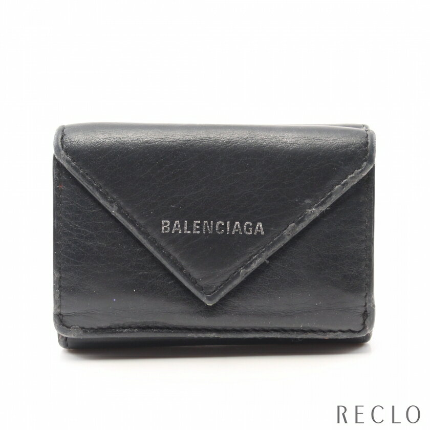 バレンシアガ BALENCIAGA ペーパーミニウォレット コンパクトウォレット 三つ折り財布 レザー ブラック 391446 【中古】 送料無料 サイフ