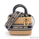 【10周年SALE!!10%OFF以上】クリスチャンディオール Christian Dior LADY DIOR ミディアム ウィッカー & ディオール オブリーク ジャガード かごバッグ ハンドバッグ ラタン レザー キャンバス アイボリー ネイビー 2WAY M0565CMVO 【中古】 送料無料_10th_all_bg_10th