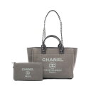 シャネル CHANEL ドーヴィル スモール トートバッグ バッグ キャンバス レザー グレー系 AS3257 【中古】