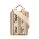 クロエ Chloe WOODY ウッディ ノースサウス ミニトートバッグ ハンドバッグ バッグ キャンバス レザー ベージュ系 / ピンク系 CHC24AP243I266J5 【中古】