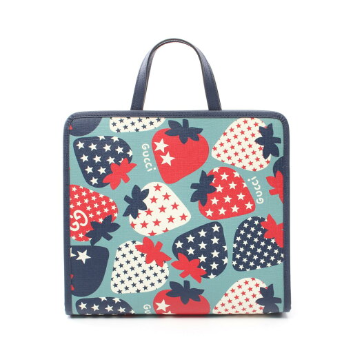 グッチ GUCCI チルドレンズ イチゴ トートバッグ バッグ PVCコーティングキャンバス レザー ブルー系 / ネイビー系 / マルチカラー 605614 【中古】 グッチ GUCCI チルドレンズ イチゴ トートバッグ バッグ PVCコーティングキャンバス レザー ブルー系 / ネイビー系 / マルチカラー 605614 【中古】