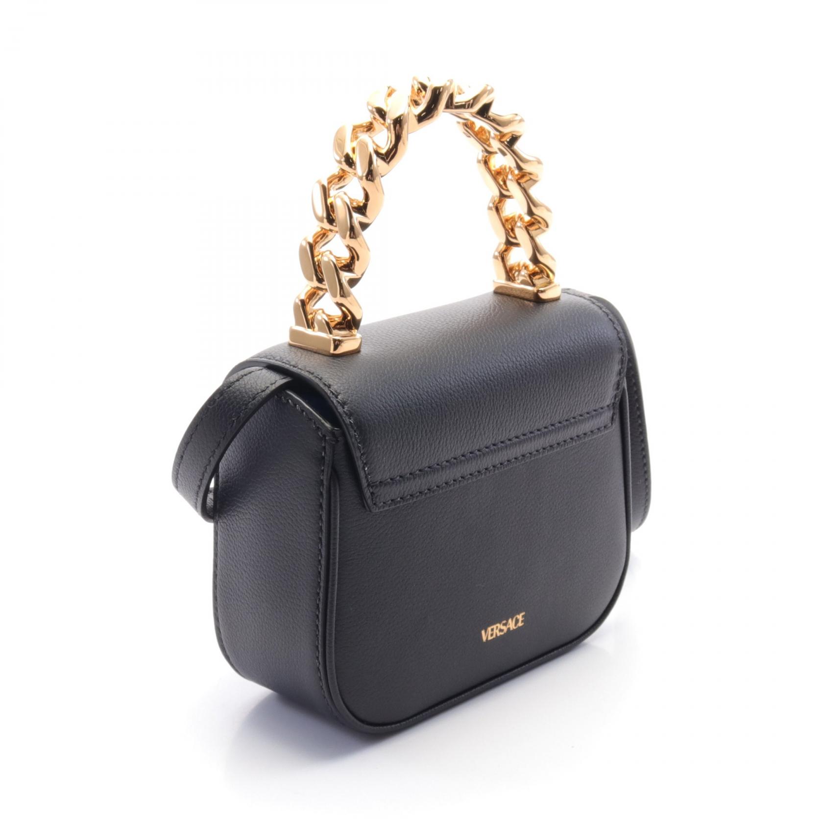 ヴェルサーチ VERSACE メデューサ ハンドバッグ バッグ レザー ブラック系 1003016DVIT2T1B00V 【中古】