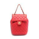 シャネル CHANEL マトラッセ リュックサック バックパック バッグ ラムスキン(羊革) レッド系 A91121 【中古】