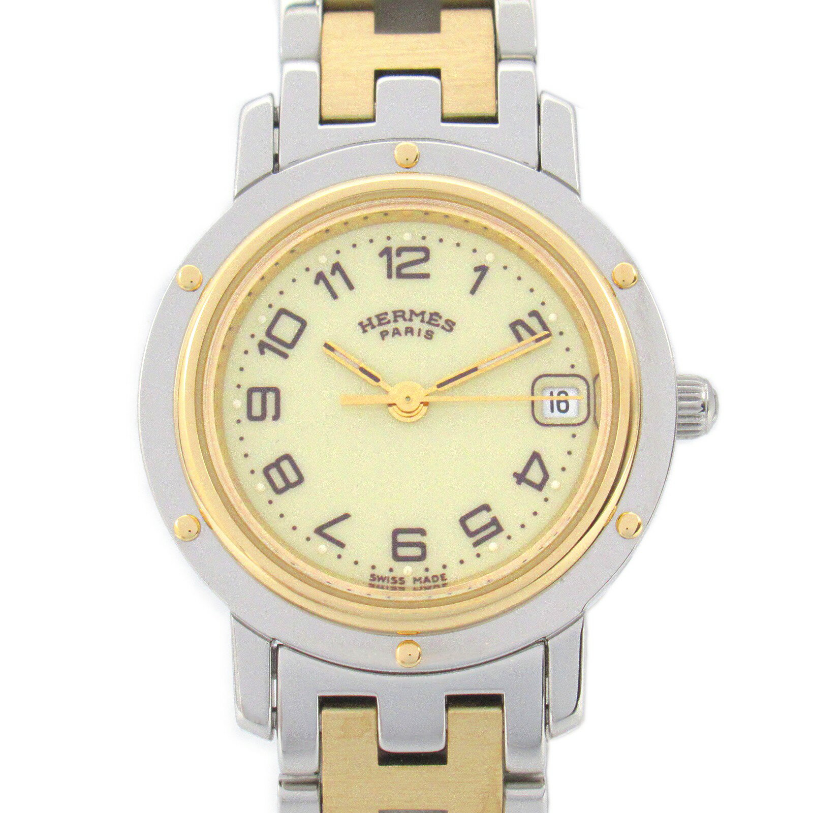 エルメス HERMES クリッパー 腕時計 時計 GP(ゴールドメッキ) ステンレススチール アイボリー系 CL4.220 【中古】