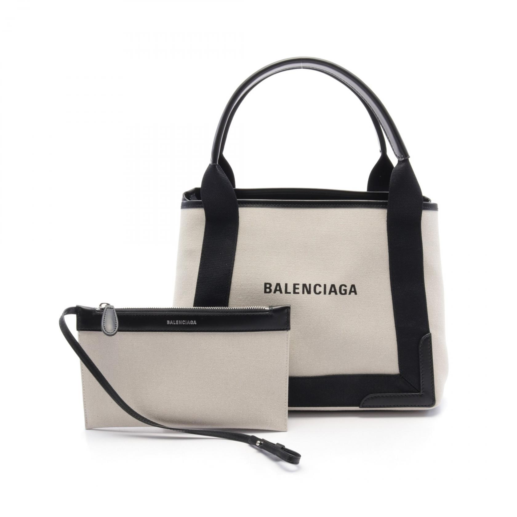 バレンシアガ BALENCIAGA NAVY CABAS S ネイビーカバ トートバッグ バッグ キャンバス レザー アイボリー系 / ブラック系 3399332HH3N9260 【新品】