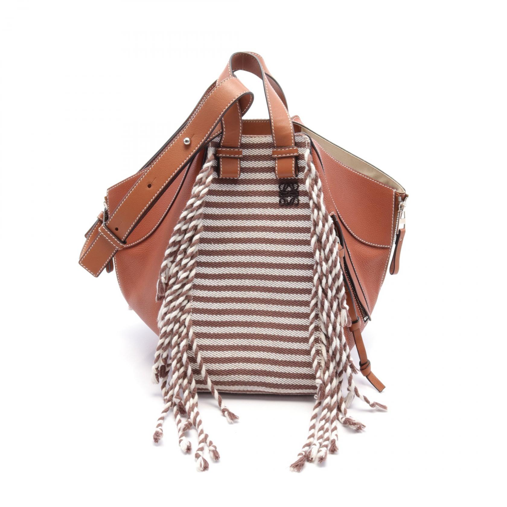 ロエベ LOEWE HAMMOCK MEDIUM ハンモック ミディアム ハンドバッグ バッグ レザー ファブリック ブラウン系 321.52.T38 【中古】