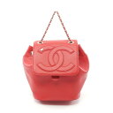 シャネル CHANEL ココマーク リュックサック バックパック バッグ レザー レッド系 【中古】