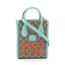 グッチ GUCCI インターロッキングG ミニトートバッグ ハンドバッグ バッグ PVCコーティングキャンバス レザー ベージュ系 / ブルー系 / マルチカラー 671623 【中古】