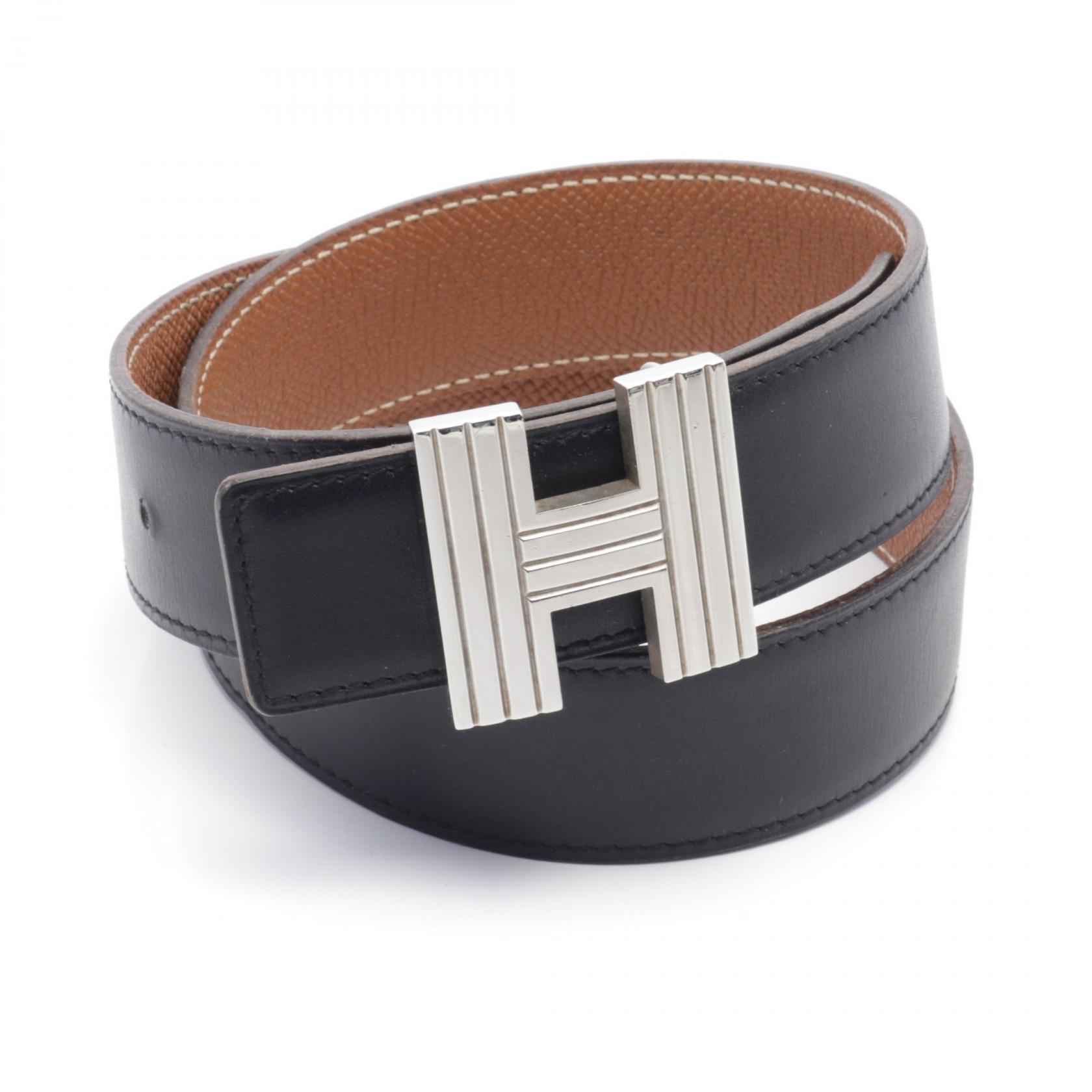 エルメス HERMES Hベルト ベルト 衣料品 カーフ(牛革) クシュベル ボックスカーフ ブラック系 / ブラウン系 【中古】