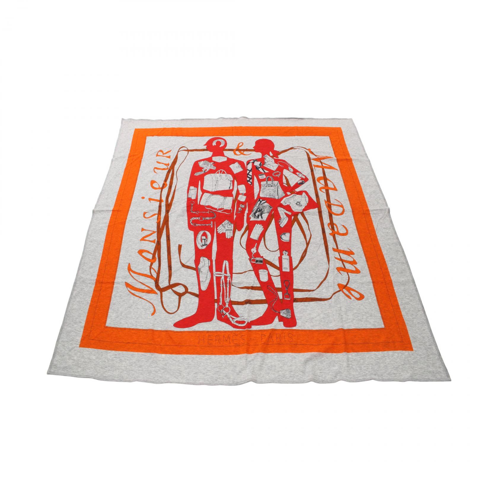 エルメス HERMES MONSIEUR ET MADAME スカーフ 衣料品 コットン グレー系 / オレンジ系 / マルチカラー 【中古】