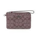 コーチ COACH シグネチャー コーナー ジップ リストレット ポーチ バッグ PVCコーティングキャンバス レザー ボルドー系 CW958QBO2Q 【中古...