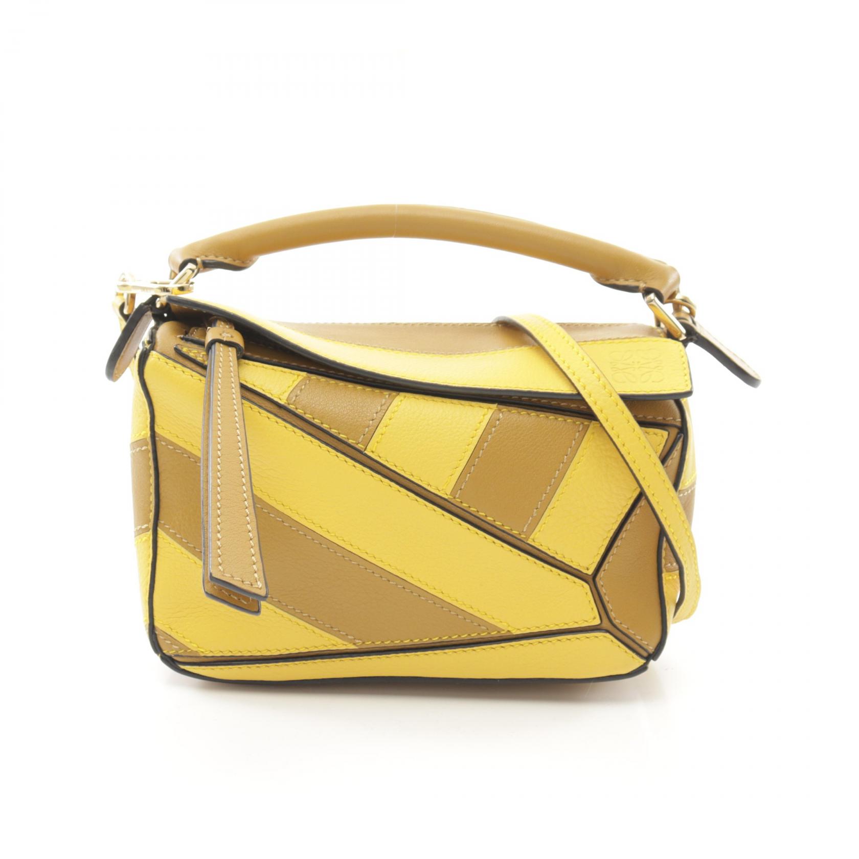 ロエベ LOEWE パズルバッグ ミニ ハンドバッグ バッグ レザー イエロー系 / ブラウン系 【中古】