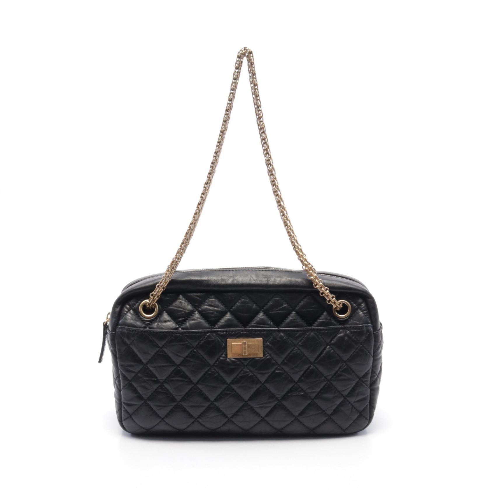 シャネル CHANEL 2.55 マトラッセ ショルダーバッグ バッグ レザー ブラック系 A40011 【中古】