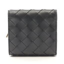 ボッテガヴェネタ BOTTEGA VENETA イントレチャート コンパクト 三つ折り財布 財布 レザー ブラック系 741731VCPP28425 【中古】