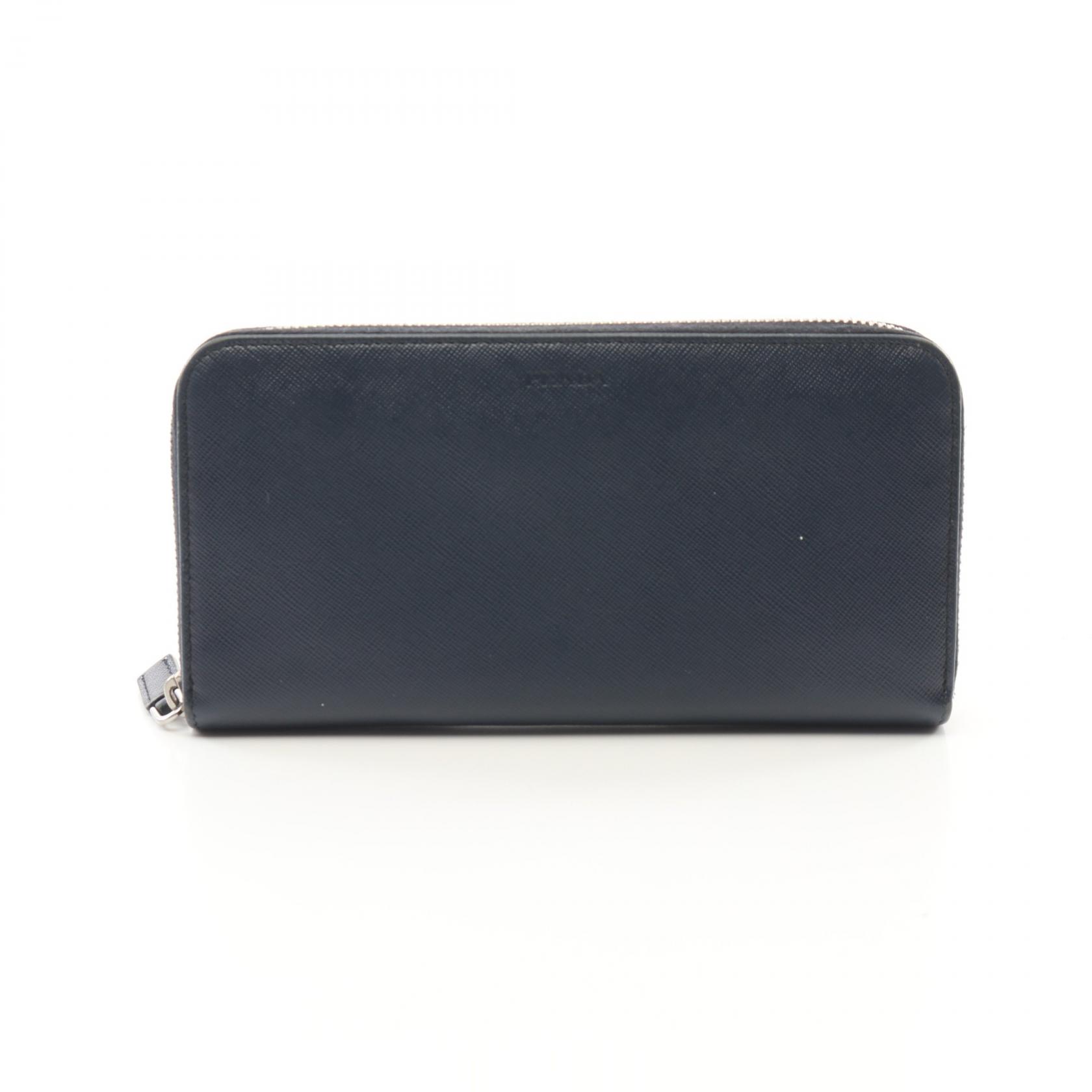 プラダ PRADA ラウンド長財布 財布 サフィアーノレザー ネイビー系 1ML506 【中古】