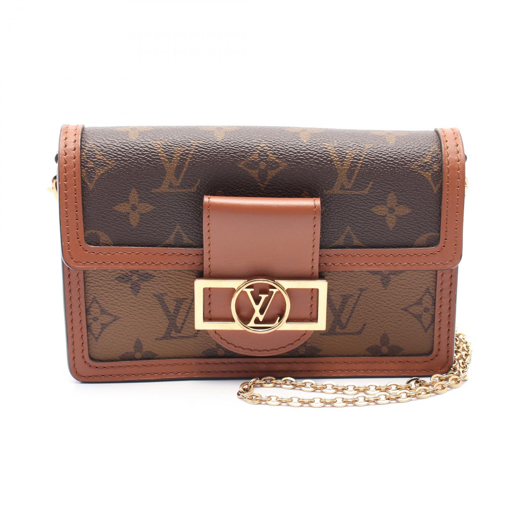 ルイ・ヴィトン LOUIS VUITTON ポルトフォイユ ドーフィーヌ モノグラムリバース ショルダーバッグ バッグ PVCコーティングキャンバス レザー ブラウン系 / ベージュ系 M68746 【中古】