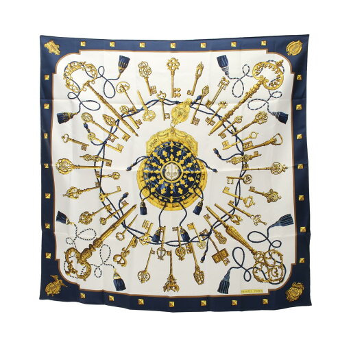 エルメス HERMES カレ90 LES CLES スカーフ 衣料品 シルク シルク ネイビー系 / ホワイト系 / マルチカラー 【中古】 エルメス HERMES カレ90 LES CLES スカーフ 衣料品 シルク シルク ネイビー系 / ホワイト系 / マルチカラー 【中古】