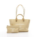 シャネル CHANEL ドーヴィル スモール トートバッグ バッグ キャンバス レザー イエロー系 AS3257 【中古】