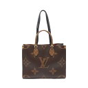 ルイ・ヴィトン LOUIS VUITTON オンザゴーMM トートバッグ バッグ PVCコーティングキャンバス レザー モノグラム・ジャイアント ブラウン系 / ベージュ系 M45321 【中古】