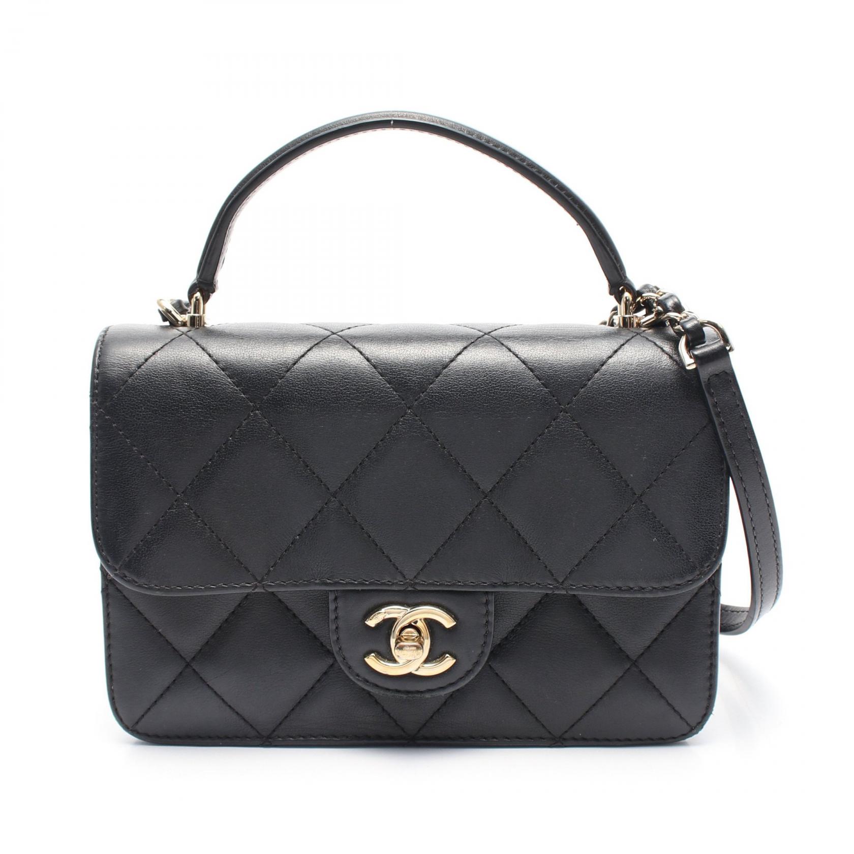 シャネル CHANEL ミニマトラッセ トップハンドル ショルダーバッグ バッグ ラムスキン（羊革） ブラック系 【中古】のサムネイル